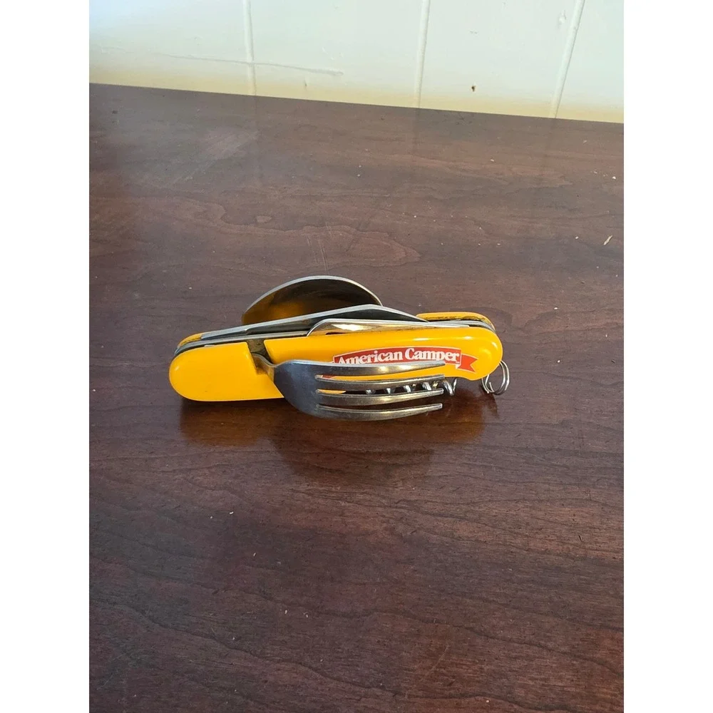 American Camper Multi Tool Hobo Knife Set Yellow Fork Spoon Bottle Opener